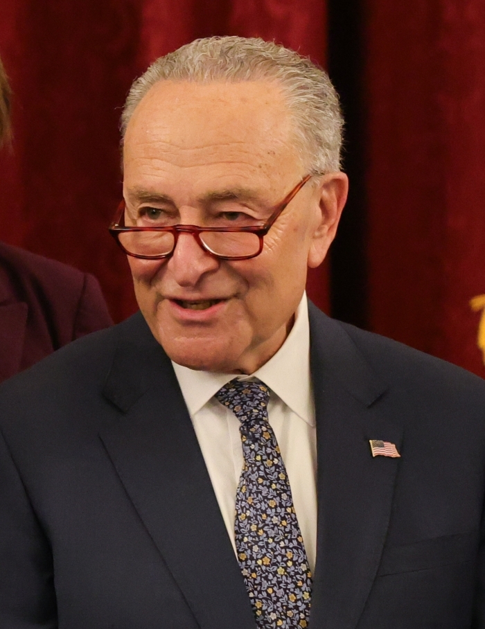 Chuck Schumer and Senate leaders at event on Trump White House ballroom funding