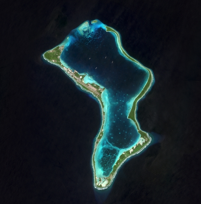 Satellite image of Diego Garcia island in the Indian Ocean
