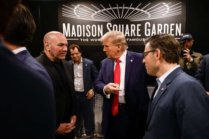 Donald Trump with Dana White and Mike Johnson at Madison Square Garden UFC event
