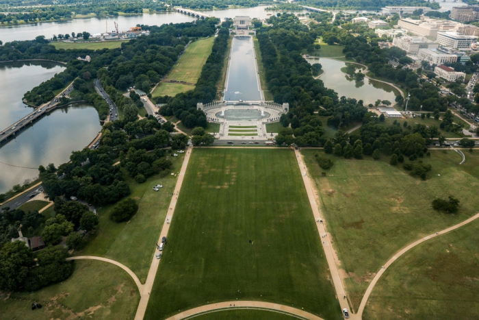 Aerial view of National Mall grass area under federal probe for giant 86 47 marking Aerial view of National Mall grass area under federal probe for giant 86 47 marking