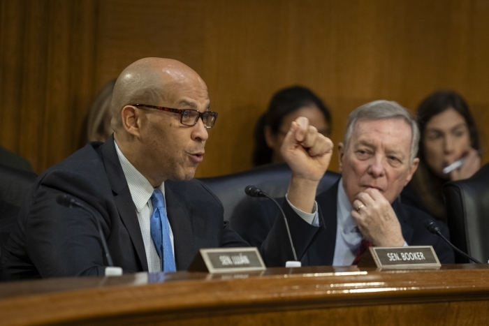 Sen. Cory Booker, N.J., speaks to Brooke Rollins during a Senate Agriculture, Nutrition, and Forestry Committee hearing on her nomination for Secretary of Agriculture, Thursday, Jan. 23, 2025, in Washington, D.C. (USDA photo by Tom Witham)