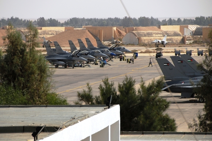 F-16 Fighting Falcon aircraft at Muwaffaq Salti Air Base in Jordan, after an Iranian strike.