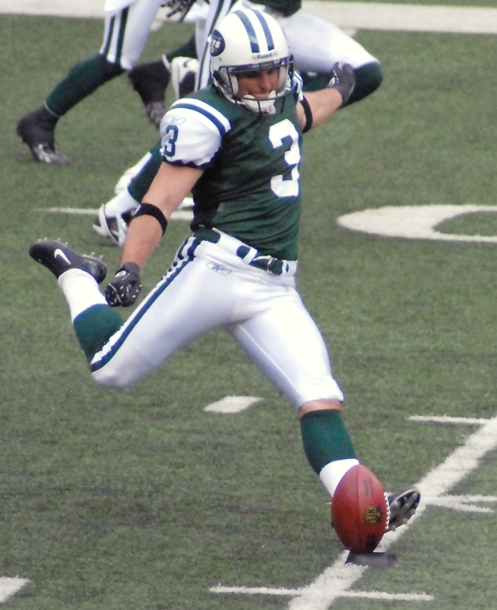 New York Jets kicker Jay Feely in action in the game against the St. Louis Rams on November 9, 2008.